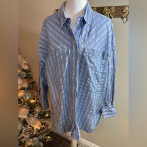 Pilcro Striped Button Down Shirt Blue White Size Medium